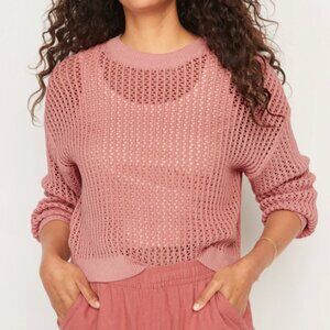 Old Navy long sleeve open knit sweater light pink marl